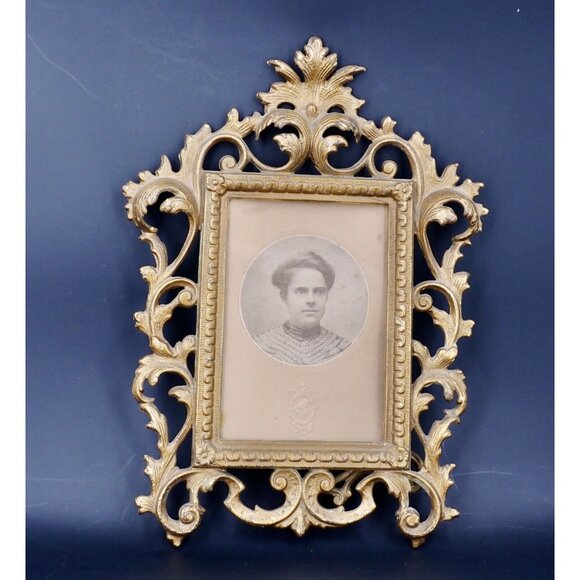 Victorian Antique Gold Tone Standing Frame with Victorian Woman Picture
